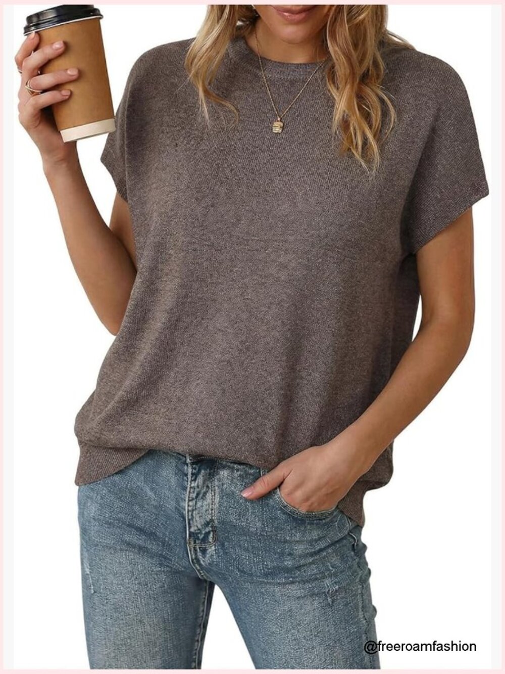 Wool Blend Oversized Short Sleeve Pullover Sweater